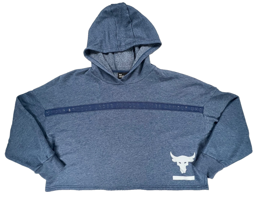 Under Armour - Project Rock - Oversized Blue Cropped Hoodie Sweatshirt (Size M)